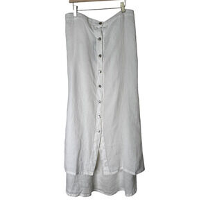 Bryn Walker Cinzia Light Linen Elastic Waist High-Low Hem A-Line Skirt White 1XL